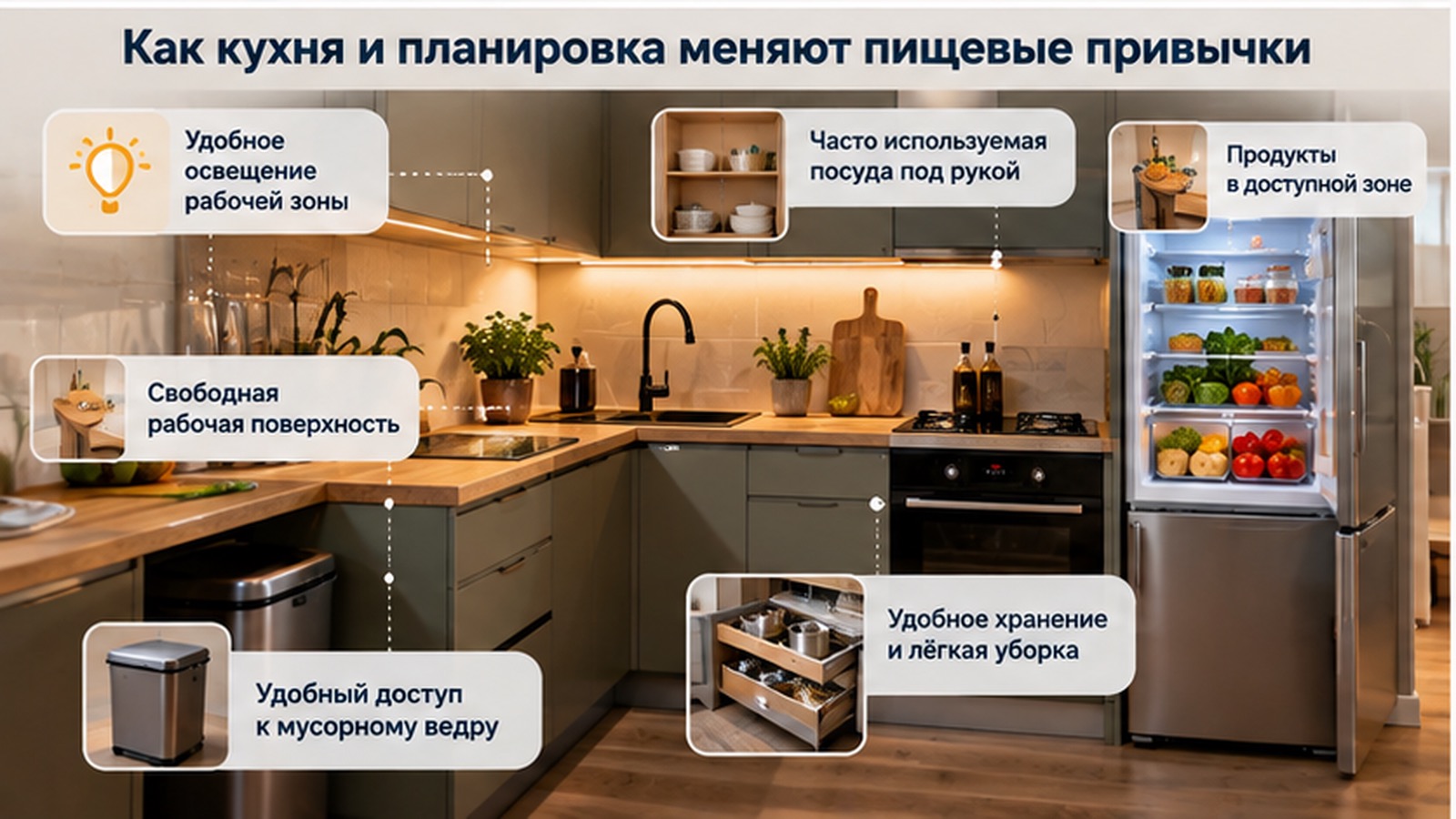 Удобная кухня для регулярного домашнего питания.